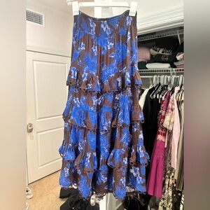 Floral Blue and Brown Maxi Skirt